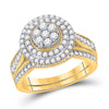 10k Yellow Gold His Hers Round Diamond Cluster Matching Wedding Set 1-1/4 Cttw