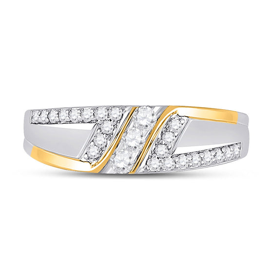 10k Two-tone Gold Mens Round Diamond 3-stone Wedding Ring 1/2 Cttw