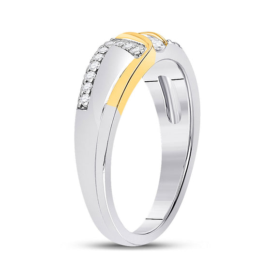 10k Two-tone Gold Mens Round Diamond 3-stone Wedding Ring 1/2 Cttw