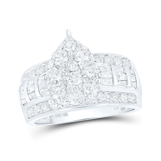 10k White Gold Round Diamond Pear Bridal Wedding Engagement Ring 2 Cttw