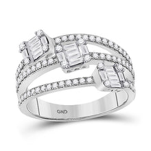  14k White Gold Womens Baguette Diamond Triple Cluster Fashion Ring 3/4 Cttw
