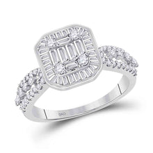  14k White Gold Womens Baguette Diamond Square Cluster Ring 7/8 Cttw