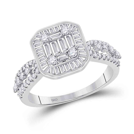 14k White Gold Womens Baguette Diamond Square Cluster Ring 7/8 Cttw