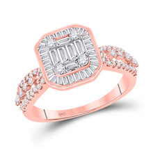  14k Rose Gold Womens Baguette Diamond Square Cluster Ring 7/8 Cttw
