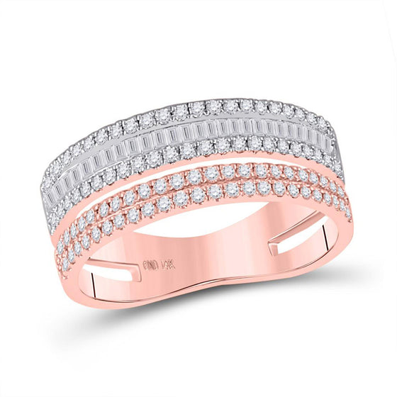 14k Rose Gold Womens Baguette Round Diamond Parallel Band Ring 3/4 Cttw