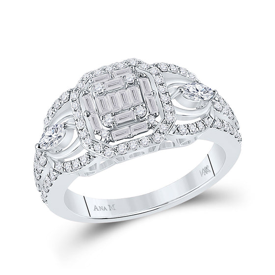 14k White Gold Baguette Diamond Square Bridal Wedding Engagement Ring 3/4 Cttw