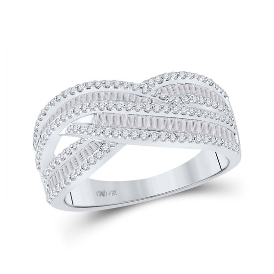 14k White Gold Womens Baguette Diamond Crossover Cocktail Ring 3/4 Cttw