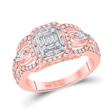  14k Rose Gold Womens Baguette Diamond 3-Stone Cluster Ring 3/4 Cttw