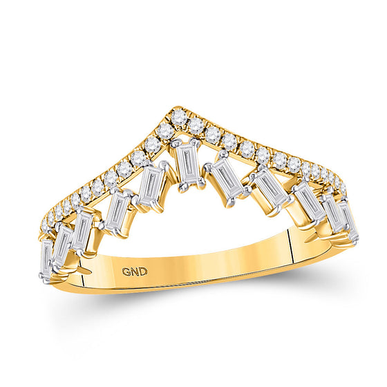 14k Yellow Gold Womens Baguette Diamond Chevron Band Ring 3/8 Cttw