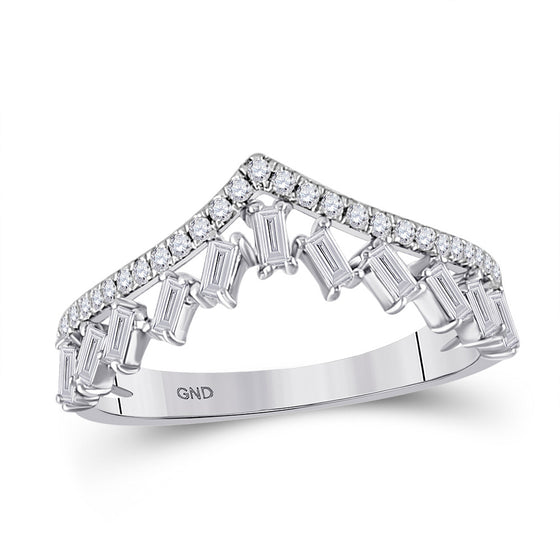 14k White Gold Womens Baguette Diamond Chevron Band Ring 3/8 Cttw