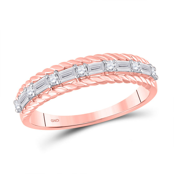 14k Rose Gold Womens Baguette Diamond Anniversary Band Ring 1/3 Cttw