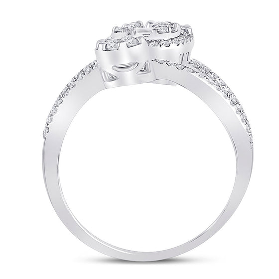 14k White Gold Womens Baguette Diamond Flower Cluster Ring 1 Cttw