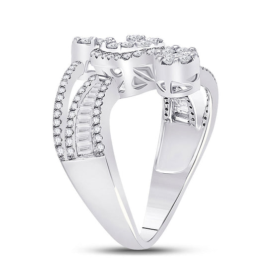 14k White Gold Womens Baguette Diamond Flower Cluster Ring 1 Cttw