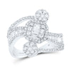 14k White Gold Womens Baguette Diamond Flower Cluster Ring 1 Cttw