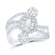  14k White Gold Womens Baguette Diamond Flower Cluster Ring 1 Cttw