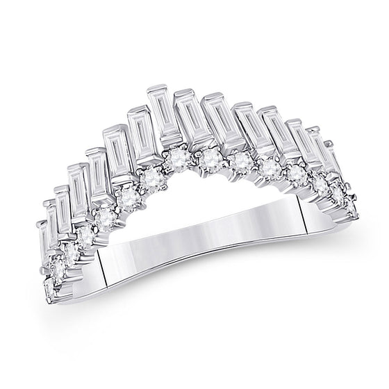 14k White Gold Womens Baguette Diamond Chevron Band Ring 5/8 Cttw