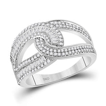 14k White Gold Womens Baguette Diamond Intertwined Band Ring 3/4 Cttw