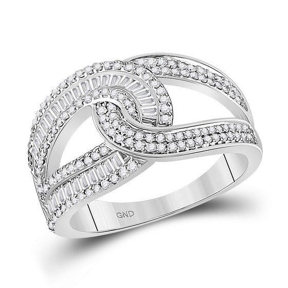 14k White Gold Womens Baguette Diamond Intertwined Band Ring 3/4 Cttw