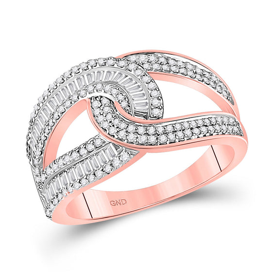 14k Rose Gold Womens Baguette Diamond Intertwined Band Ring 3/4 Cttw