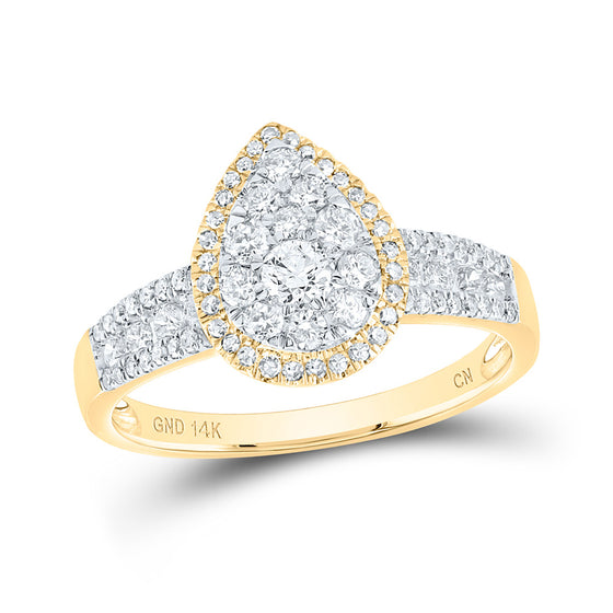14k Yellow Gold Round Diamond Pear Cluster Bridal Wedding Engagement Ring 3/4 Cttw