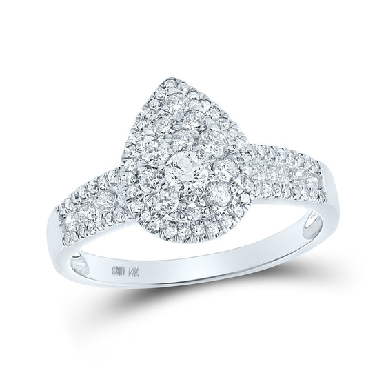 14k White Gold Round Diamond Cluster Bridal Wedding Engagement Ring 3/4 Cttw