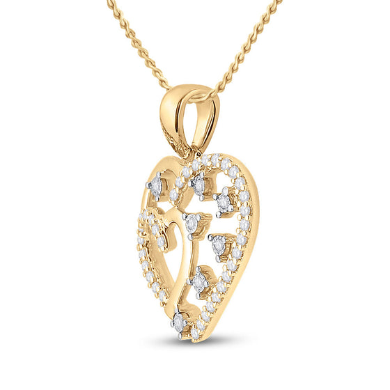 14k Yellow Gold Womens Round Diamond Heart Pendant 1/6 Cttw