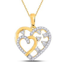  14k Yellow Gold Womens Round Diamond Heart Pendant 1/6 Cttw