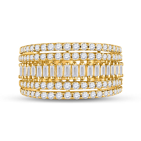 14k Yellow Gold Womens Baguette Diamond Modern Cocktail Band Ring 1 Cttw