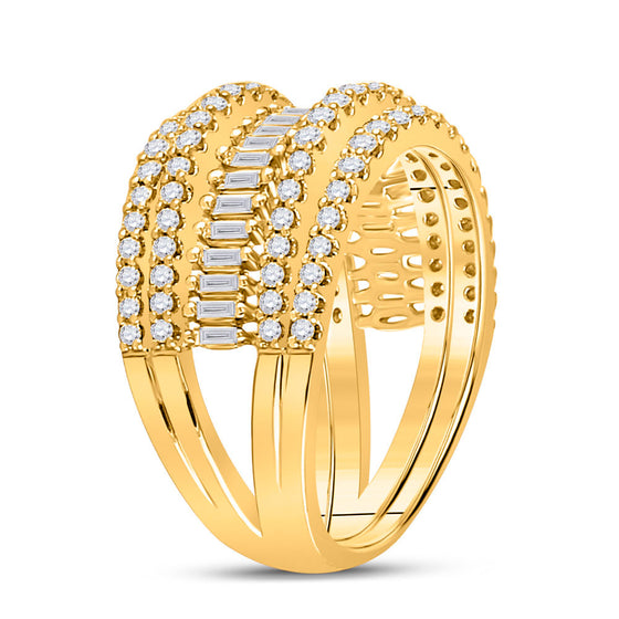 14k Yellow Gold Womens Baguette Diamond Modern Cocktail Band Ring 1 Cttw