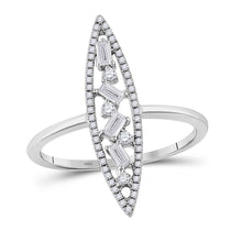  14k White Gold Womens Baguette Diamond Oblong Geometric Statement Fashion Ring 1/4 Cttw
