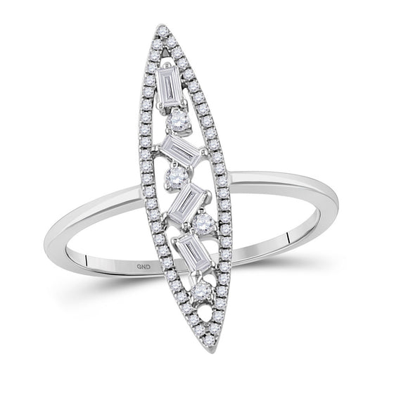 14k White Gold Womens Baguette Diamond Oblong Geometric Statement Fashion Ring 1/4 Cttw