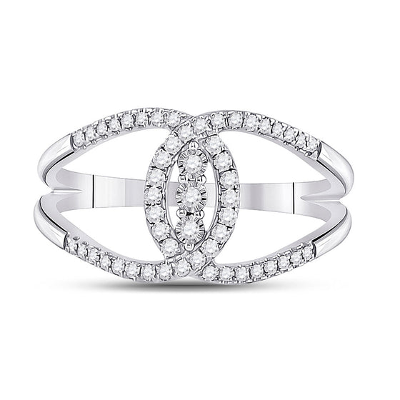 14k White Gold Womens Round Diamond Fashion 3-stone Ring 1/5 Cttw
