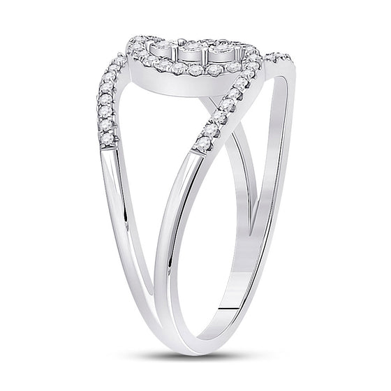 14k White Gold Womens Round Diamond Fashion 3-stone Ring 1/5 Cttw
