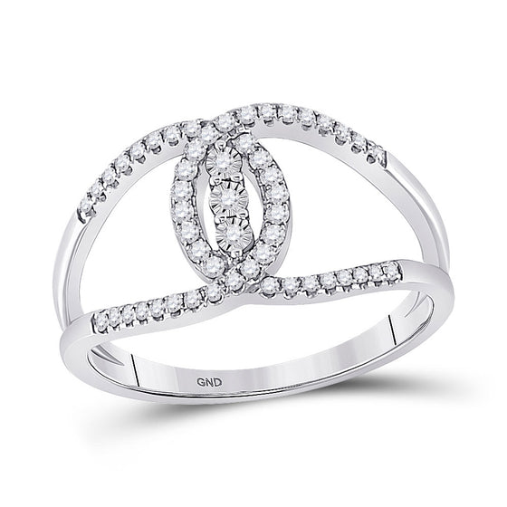 14k White Gold Womens Round Diamond Fashion 3-stone Ring 1/5 Cttw