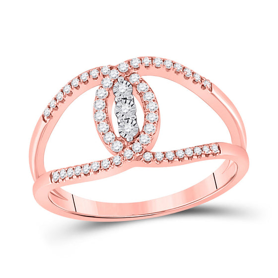 14k Rose Gold Womens Round Diamond Fashion 3-stone Ring 1/5 Cttw