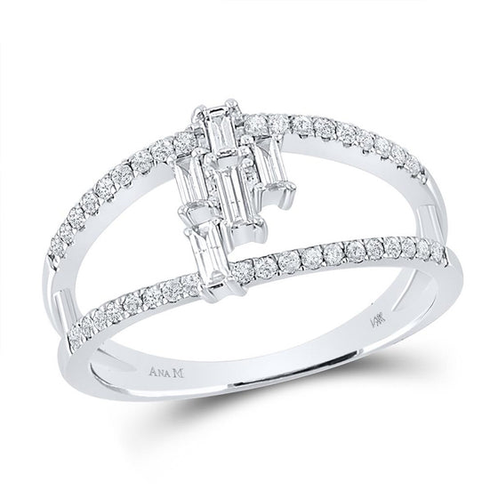 14k White Gold Womens Baguette Diamond Modern Cluster Fashion Ring 1/3 Cttw