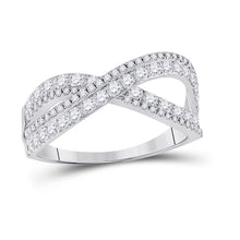  14k White Gold Womens Round Diamond Crossover Band Ring 3/4 Cttw
