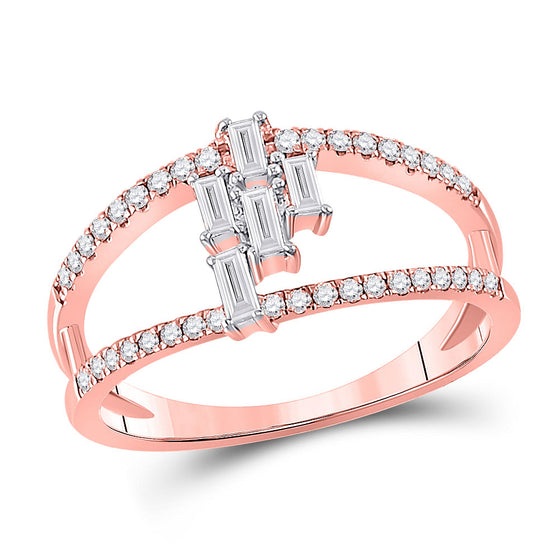 14k Rose Gold Womens Baguette Diamond Modern Fashion Ring 1/3 Cttw