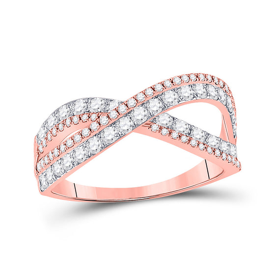 14k Rose Gold Womens Round Diamond Crossover Band Ring 3/4 Cttw