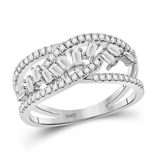  14k White Gold Womens Baguette Diamond Scattered Band Ring 1/2 Cttw