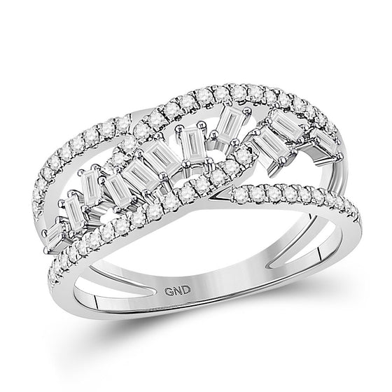 14k White Gold Womens Baguette Diamond Scattered Band Ring 1/2 Cttw