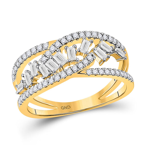 14k Yellow Gold Womens Baguette Diamond Scattered Band Ring 1/2 Cttw