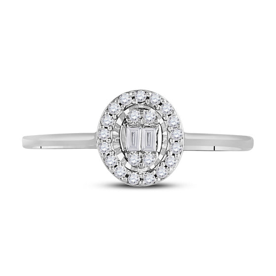 14k White Gold Womens Round Diamond Oval Cluster Ring 1/6 Cttw