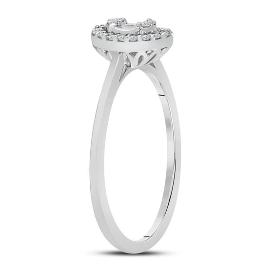 14k White Gold Womens Round Diamond Oval Cluster Ring 1/6 Cttw