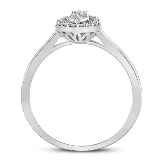14k White Gold Womens Round Diamond Oval Cluster Ring 1/6 Cttw