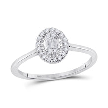  14k White Gold Womens Round Diamond Oval Cluster Ring 1/6 Cttw