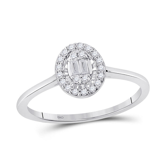 14k White Gold Womens Round Diamond Oval Cluster Ring 1/6 Cttw