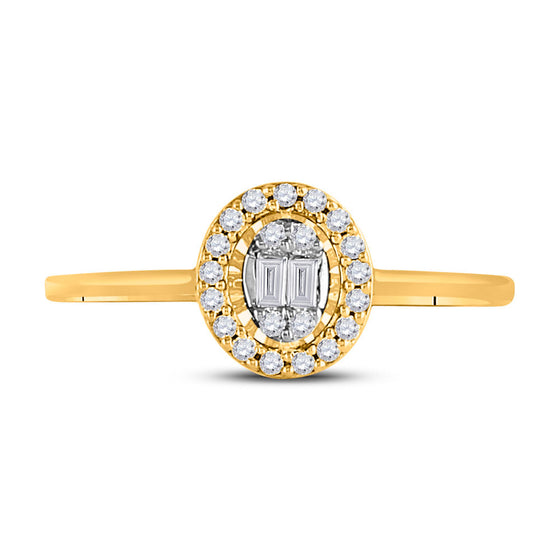 14k Yellow Gold Womens Round Diamond Oval Ring 1/6 Cttw