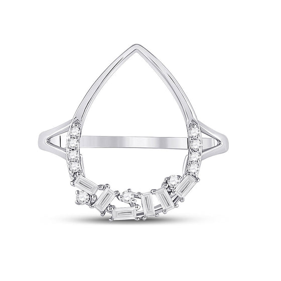 14k White Gold Womens Round Diamond Teardrop Scattered Fashion Ring 1/5 Cttw