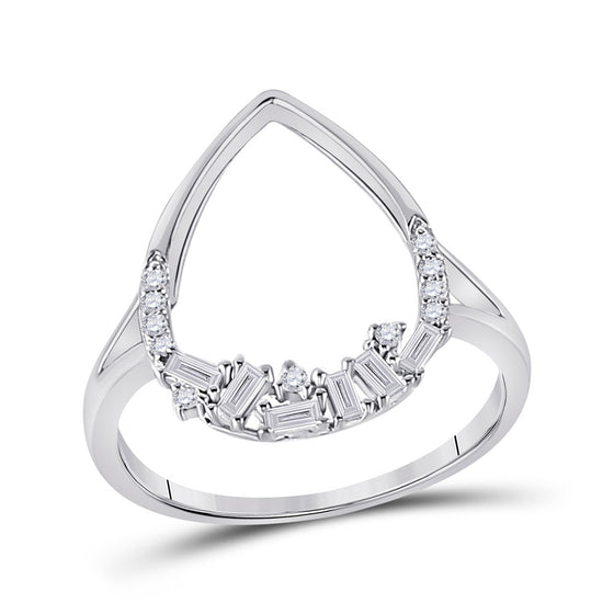 14k White Gold Womens Round Diamond Teardrop Scattered Fashion Ring 1/5 Cttw